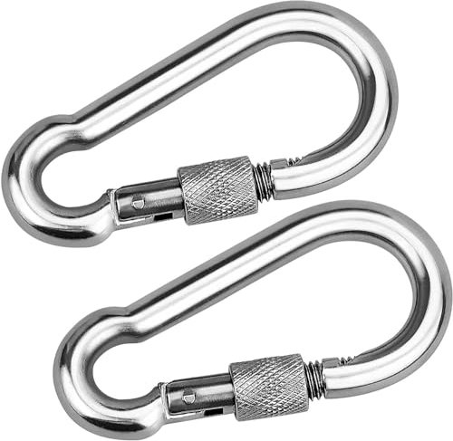 M6-M12 Heavy Duty Alloy Steel Locking Carabiner, Durable Snap Hook with Nut Gauge for Indoor/Outdoor, Camping, Fishing, Keychains, Hiking, Dog Leash (2, M10)