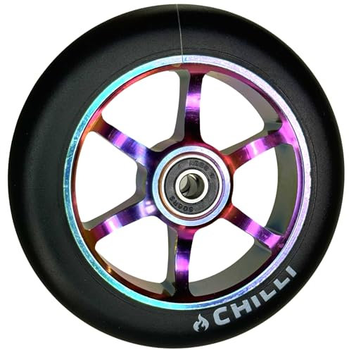 Chilli Pro Scooter 6 Spoked 120mm Stunt Scooter Rolle 120mm I Trick I Tret I Roller I Wheel Rainbow Neochrome