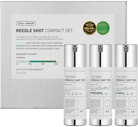 VT COSMETICS Reedle Shot Compact Set, Microneedling Serum Gift Set with Reedle Shot 100, 300, 700, Exfoliating, Anti-Aging, Travel Size Skincare, Gift Set for Glass Skin (0.34 oz / 10ml each)