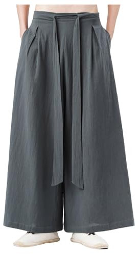 Duohropke Hakama Kung Fu Pantalones de seda de hielo para hombre con dobladillo ancho Wushu Kimono chino, gris, XXL