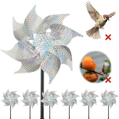 CIYIN Molino de Viento Repelente de Aves, 6 Piezas Molinillo de Viento Jardin, Repelentes de Molino de Viento, Ahuyentador Golondrinas, Molino Viento para Proteger Jardin/Huerto/Patio/Granja- Plata