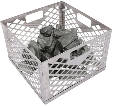 Charcoal Box - Fire Basket, Offset Smoker Charcoal Firebox Basket | Square Stainless Steel Charcoal Fire Basket, Rust Proof Stove Accessories for Home and Tents Heating, Hiking Fishing Cooking