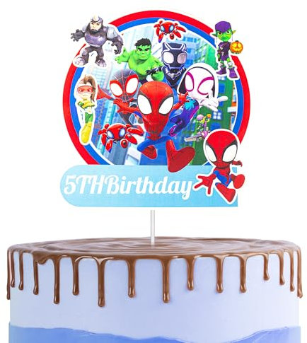 Spider-man Cake Topper 5th for Boys,Kids Birthday Cake Decorations,Superhero Cartoon Theme Cake Cupcake Topper Happy 5th Birthday Cake Toppers for Kids,Boy,Spider 5th Party Cake Decorations