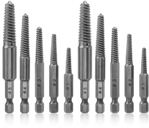 Mesee Kit 2x5pcs Extracteurs de Vis/Goujons Endommagés - Professionnel en Acier Trempé Tige Hexagonale - Retrait Rapide pour Perceuse sur Métal/Bois/Plastique