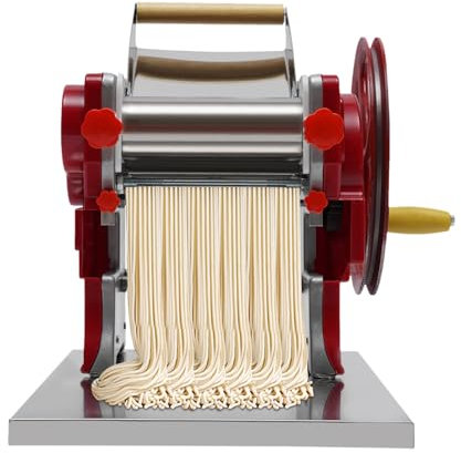Manuelle Nudelmaschine, Edelstahl Pastamaker, Multi-Pasta Rostfrei Italienische Flachteigmaschine, 38 * 28 * 26cm, Pasta Maschine/Nudelpresse, Frische Hausgemachte Nudeln, Spaghetti, Lasagne, Rot
