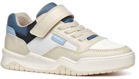 Geox J Perth Boy E Sneaker, Lt Beige/White, 34 EU