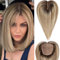 HAIRCUBE Haar-Topper 5*5.5 Basis Haar-Topper für Frauen,14 Zoll Hellbraun mit blonden Highlights,100% echtes menschliches HaarTopper ohne Pony für Frauen mit dünner werdendem Haar oder grauen Haaren