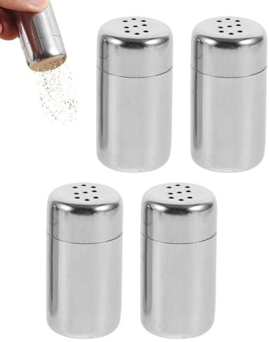 TPZORJX 4 Pieces Mini Salt and Pepper Shakers – Mini Stainless Steel Salt Shakers for Camping, Travel, Bento Box, Office (5 ml)