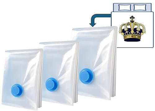Extra Large Vacuum Storage Bags 3 Pack (130 x 100cm, 75 x 90cm, 50 x 90cm) – Space Saver, Vacuum Bag for Duvets, Super King Duvet, Pillows, Blankets, Mattresses, Bedding, Clothes, Soft Toys.