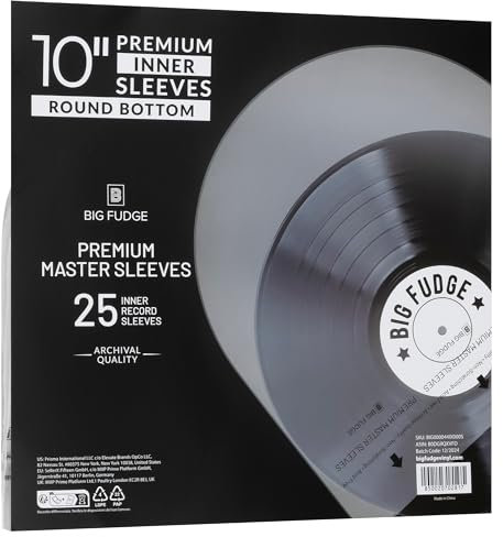 Big Fudge Vinyl Premium 10-Inch Round Bottom Inner Vinyl Sleeves - Anti Static Rice Paper for Dust-Free Records - Covers for Vinyl Record Storage & Vinyl Accessories - 25pcs Pack