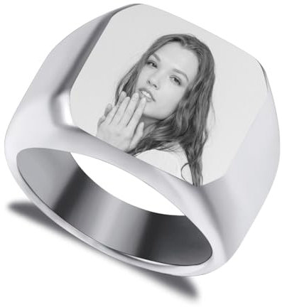 LINEMENG Personalisierte Edelstahl Siegelring benutzerdefinierte Bild Gravur Foto für Männer Frauen Bester Freund Memorial Geschenk Bild mit Ring Größe Adjusters