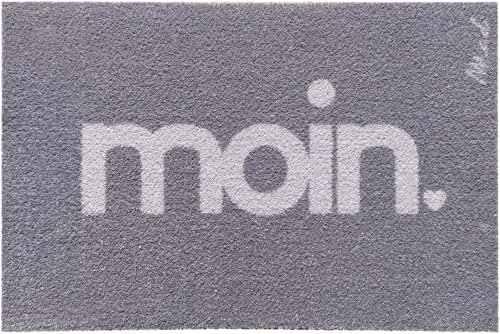 Mad about Mats Fußmatte Außen und Innen, Türvorleger Outdoor und Indoor, Fußmatte Moin, grau, mit Spruch, waschbar & rutschfest, 50 x 75 cm