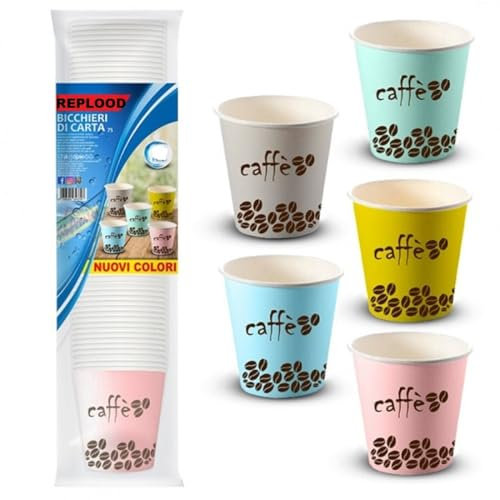 REPLOOD Bicchieri da Caffè in Carta Biocompostabile e Biodegradabile, 75cc, Colorati, 500 o 1000 Pezzi (1000)