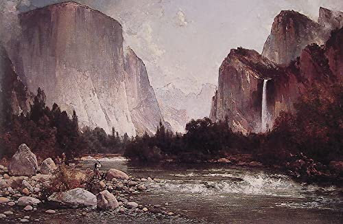 ZHAOSHAN Vintage Wanddekorationen Gemalde Wand-Kunst Bild Angeln am Merced River Thomas Hill Wandbilder Drucke Poster für Office Home Decor 60x90cm