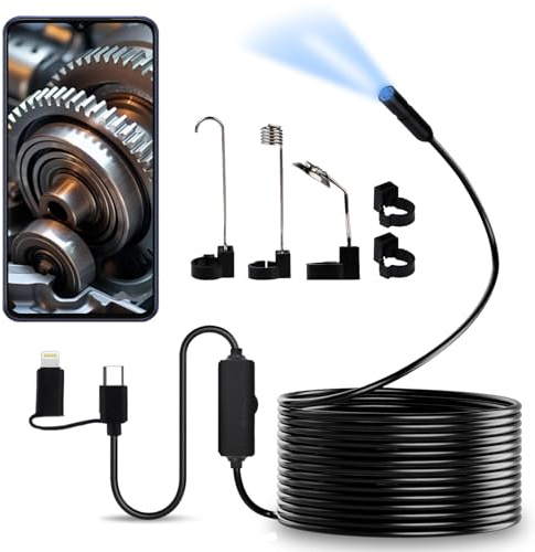 DEWIN Endoscopio Cámara de Inspección,1080P Camara Endoscopica para Movil Endoscopio Camara de Inspeccion con 8 Luces LED Sonda de 8mm para Android/iPhone,Cable Semirrígido 5M (No Necesita WiFi)