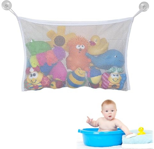 Gaaines 1 Pcs Bath Toy Storage,45x35cm Bathroom Toy Storage with Strong Suction Cups,Bath Toys Net for Organize Toys Keep Bathtub Tidy.(White)