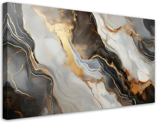 Feeby Leinwandbild - Bilder Wohnzimmer - Schwarzgrauer Marmor Industrielle - 80x40 1tlg - Deko Schlafzimmer - Wanddekoration - Aesthetic - Groß Moderne Bild - Foto auf Leinwand