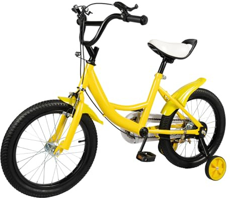 MIUKYUI Kinderfahrrad 16 Zoll, Fahrrad ab 5-8 Jahre für Mädchen Junge, Gelb Kinderrad mit Schutzblech & Kombinierte Vorder- und Hinterradbremse, aus Hochwertigem Kohlenstoffstahl (gelb)