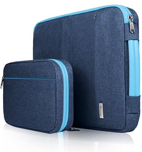 Voova Laptop Sleeve 13-14 Inch, Waterproof Case with Pouch, Deep Blue | 2-in-1 waterproof sleeve with padded lining, PU handle and detachable accessory pouch for 13-14 inch laptops.