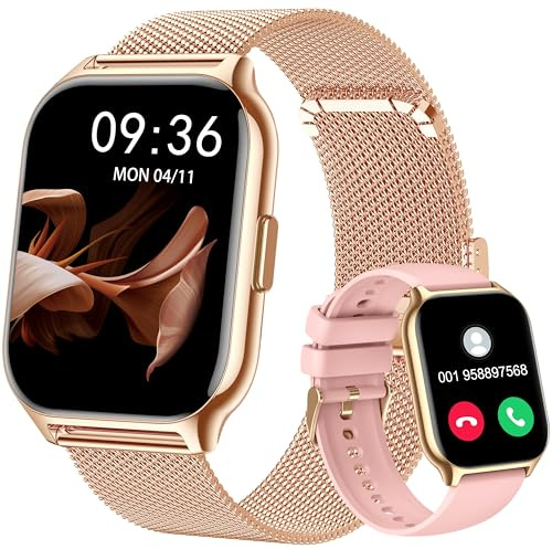 Montre Connectée Femme Homme, 2 Pouce HD avec Appel Bluetooth Smartwatch 100+ Sportifs,SpO2 Moniteur de Sommeil Cardiofréquencemètre -Couleur Or blé