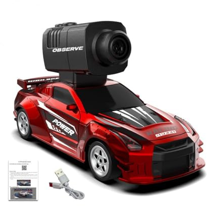 ENGINEMECH RC Drift Auto mit Kamera, 4WD Mini Ferngesteuertes Auto Drift mit LED und Gyro, One-Touch-Foto/Video, Ferngesteuertes Rennauto Geschenke Autos