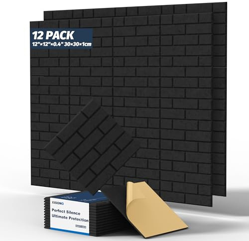 12 paneles acústicos autoadhesivos de alta densidad para la decoración y el tratamiento acústico de paredes, madera y puertas - Paneles acústicos murales (30x30x0,1 cm) Negro.