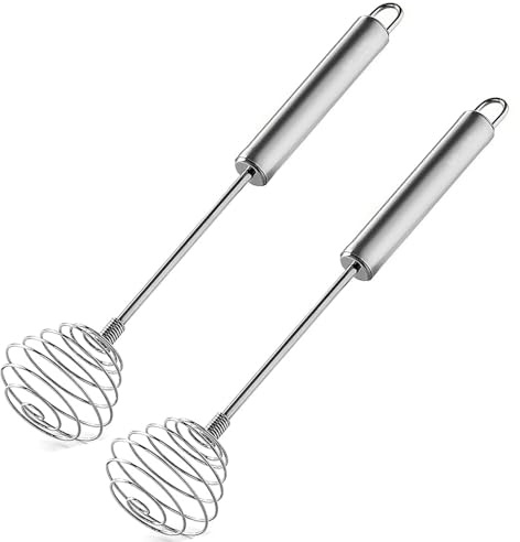 Lelasety Stainless Steel Spring Coil Whisk Set 2 Pack, Wire Whip Egg Beater, Kitchen Cookware Hand Mixer For Cooking, Mixing, Blending, Beating, Stirring, 8.7Inch
