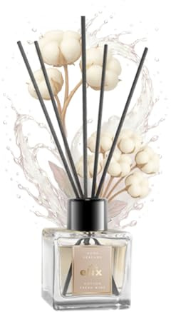 ELIX HOME PERFUME Raumduft mit Stäbchen 100 ml Cotton & Fresh Wind - Reed Diffuser im Glas, pudrig-sauberer Baumwollduft mit Maiglöckchen, Mandel, Vanille, Moschus