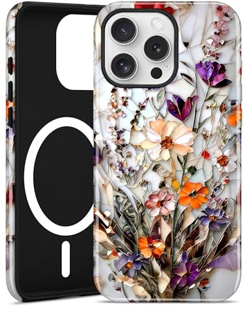Jusy Vintage Floral Magnetic Case for iPhone 16 Pro Max, Bouquet | Compatible with MagSafe, Aesthetic Vintage Wildflower Design, Wireless Charging, TPU and PC Shockproof