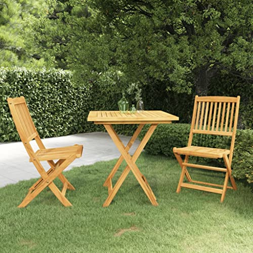 Runheo 3-TLG. Garten-Essgruppe Klappbar aus massivem Akazienholz, geölt, 70x70x75 cm, für Balkon und Terrasse, Robustes Outdoor-Möbelset, ideal für kleine Räume