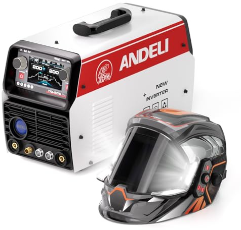 ANDELI 10-in-1 Aluminium TIG WIG schweißgerät AC DC, Fußpedal, 205A LCD, Puls Rechteck Sinus Trapezwelle, Kalt Punktschweißung, 230V with MONER LED PRO