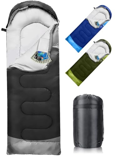Schlafsack 3-4 Jahreszeiten, Outdoor Wasserdicht Ultraleicht Deckenschlafsack mit Innentasche für Erwachsene Kinder, Tragbare Kompakter Schlafsack für Camping, Wandern, Reise, 220 * 75cm