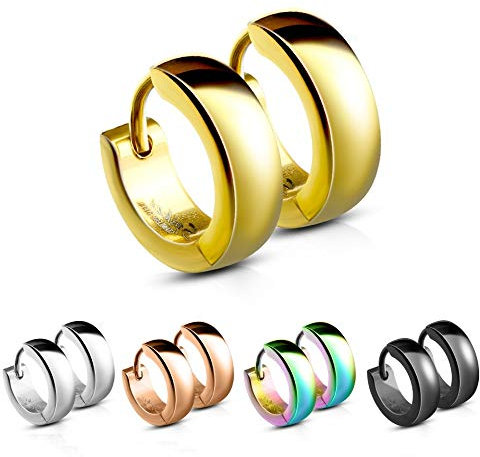 Treuheld® | Klassische, eckige Creolen/Ohrringe aus medizinischem Edelstahl | 4mm x 12mm | Gold | Klappcreolen für Damen und Herren | Set Paar