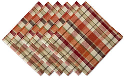DII Thanksgiving & Herbst Tischdekoration Herbst Bauernhaus Plaid Servietten-Set 50,8 x 50,8 cm, Kürbis-Gewürz-Plaid, 6 Stück