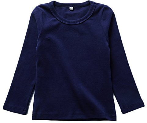 Kids Basic Round Neck Top Girl Boy Stretchy Long Sleeve T-Shirt School Tee Cotton Warm Tops Navy 4 Years