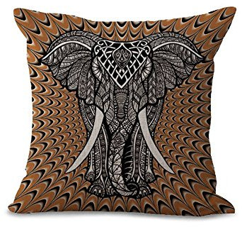 Kissenbezüge, 45 x 45 cm, Tierfarben, handbemalt, Elefanten-Serie, Grau, Beige, Rosa, Baumwolle, Leinen, Kissenbezug , MY-A1116-01, #03, 45 x 45 Centimeters