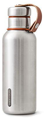 black+blum Isolierte Wasserflasche - Orange, 500 ml Thermoflasche, EdelstahlVeganLeder, Edelstahl, S, 2