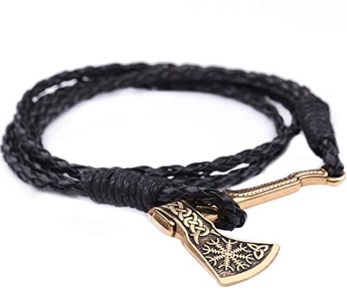 My Shape Gold Axe Wrap Bracelet Helm of Awe Valknut Amulet Norse Viking Bracelet for Men