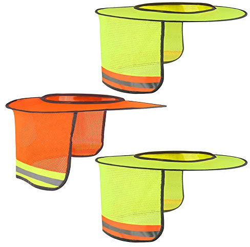 Topbuti 3 Pack Hard Hat Sun Shade Full Brim Hardhat Sun Shield High Visibility Sun Visor Neck Shade with Reflective Strip for Hard Hat Accessories (Orange, Yellow)