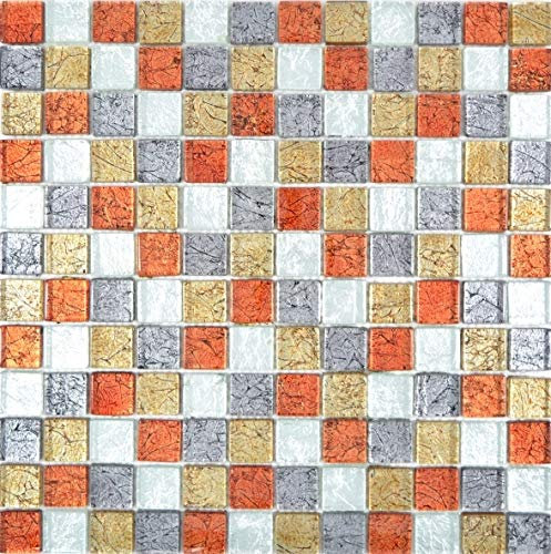 Mosaik Fliesen Glasmosaik gold silber schwarz orangerot Struktur Wand Fliesenspiegel Küche Bad MOS88-71739