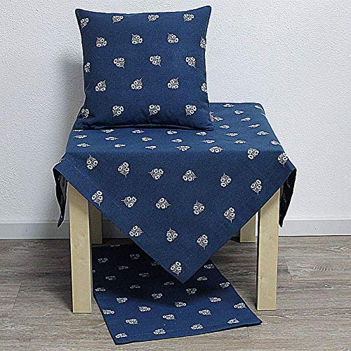 Hossner Heimtex Tischdecke Tischläufer Deckchen Tischset Kissenhülle blau mit weißen Blumen Edelweiss Landhausstil (35 x 50 cm)