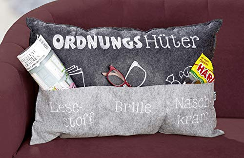 MIK funshopping Kuschel-Kissen Ordnungshüter Dekokissen mit Stickerei und Taschen 60x40 cm
