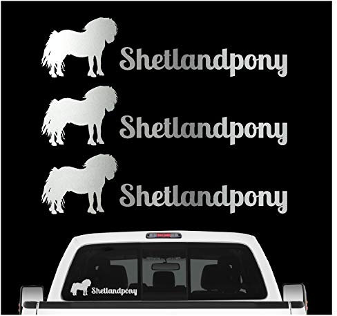 siviwonder Shetlandpony Mini-Pferd Aufkleber 3er Set Pferdeaufkleber Pferd reiten Auto Folie Farbe Silber, Größe 30cm