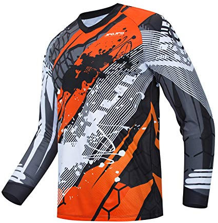 Radtrikot Herren Mountainbike Motocross Trikot Langarm MTB T-Shirt Downhill Tops Sport Rennbluse orange M.