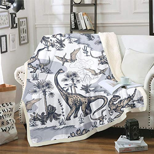 Jungen Decke Dinosaurier Fleece Wohndecke für Sofa Couch Bett Dschungel Dino Muster Kuscheldecke Wildlife Stil Plüsch Flanell Fleecedecke Wild Animal Room Decor 150x200cm