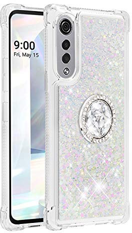 HiCASE Pro Hülle für LG Velvet 4G/LG Velvet 5G/G9 Velvet, Handyhülle Glitter Flüssig Treibsand Bumper Schutzhülle Weich Silikon TPU Case Cover mit 360° drehbarer Ringhalterungs-Ständer