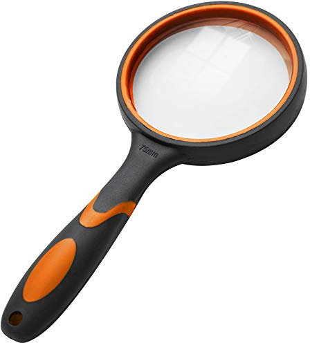 Audamp Lupe Handlupe 75 MM Echtglas-Lupe bruchsicherer Vergrößerungsspiegel (Orange)