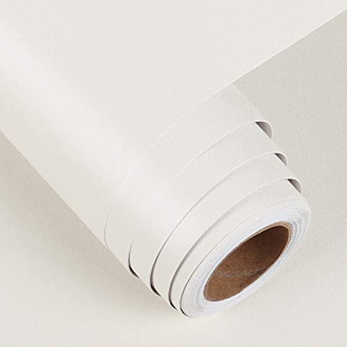 FunStick Vinilo Adhesivo Muebles Papel Pintado Pared Blanco Beige Lavable Papel Adhesivo para Armarios Laminas Decorativas Infantiles Bricolaje Vinilos Decorativos Forro Libros Adhesivo Mate 40×600cm…
