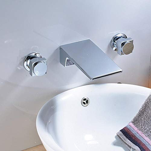 3pcs cascata beccuccio bagno lavandino rubinetto doppio maniglie rotonde miscelatore tocco cromato