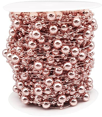 INSPIRELLE 22,9 m, Roségold, Weihnachtsbaum-Perlen, künstliche Perlen, Girlande, Kette, Kunststoffperle, Rolle für DIY Weihnachten Hochzeit Dekoration